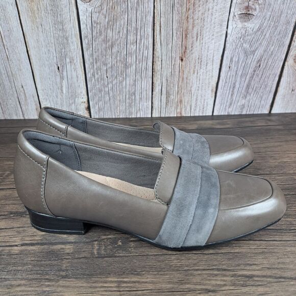 Clarks Juliet Rose Leather Grey Dove Slip On Loafer Women's Sz 7 M Soft Cushion - Picture 3 of 9